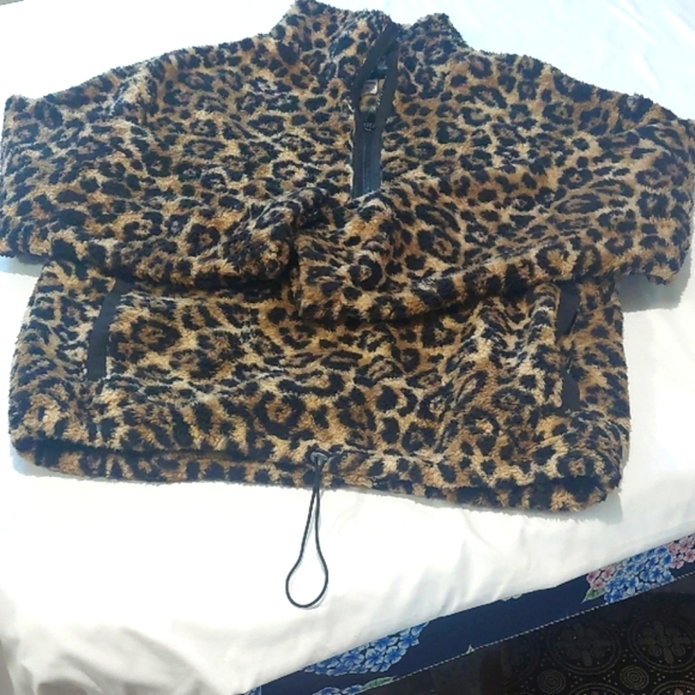 No Boundaries Leopard Print Teddy Jacket in Brown and Black